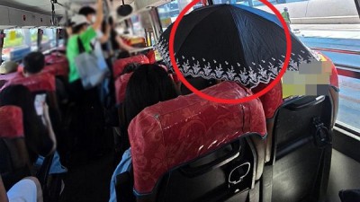시내버스서 햇볕 쏟아지자 '양산' 펼친 아줌마… 이기적 민폐